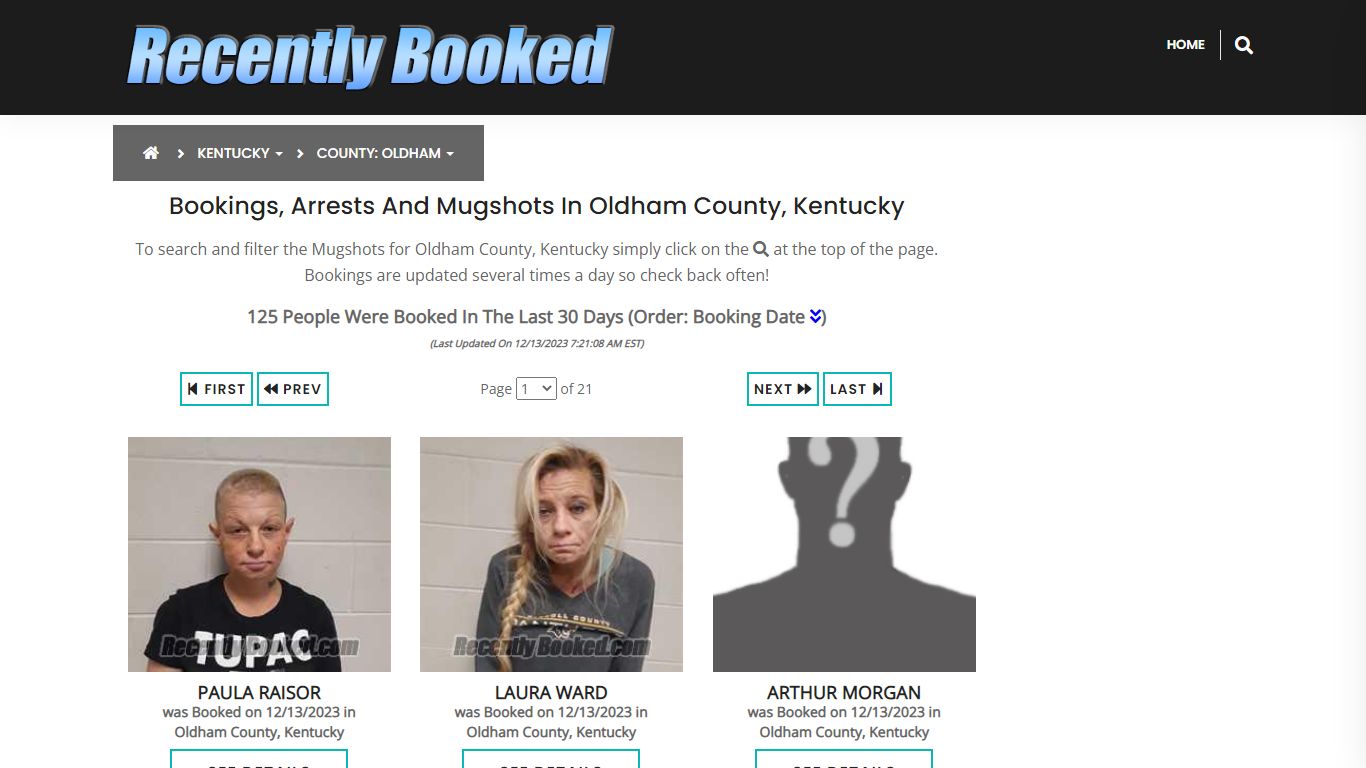 Bookings, Arrests and Mugshots in Oldham County, Kentucky - Recently Booked
